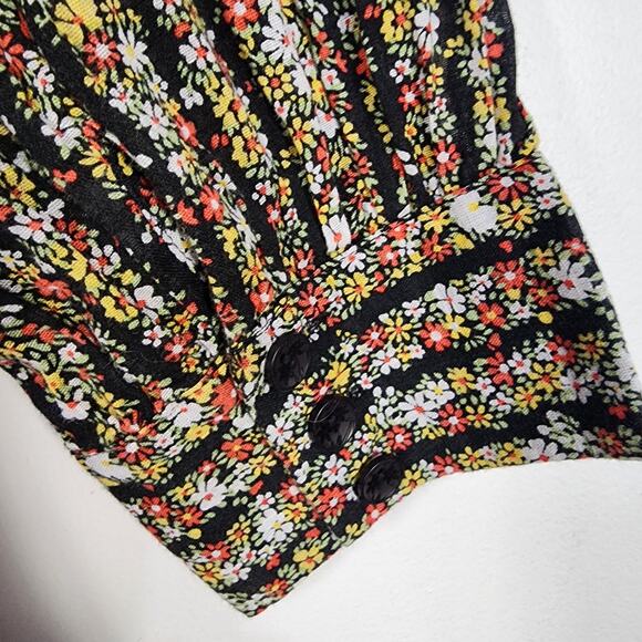 Free People Mini Dress Size 2 Floral Micro Mini Turtleneck 3/4 Sleeve Y2K Peplum - Picture 8 of 11